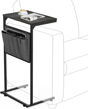 Vantic C Shaped End Table, Small Side Table for Couch and Recliner, Slide Under Sofa Tray Desk with Storage Bag for Living Room and Bedroom, Deep Grey