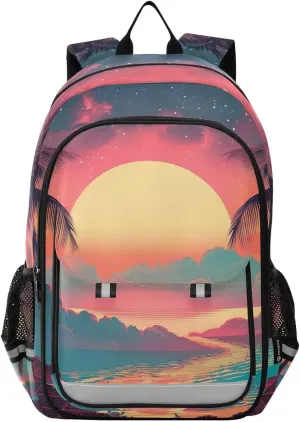 Vaporwave Hawaii Beach Print Backpack for Boys Middle-School Elementary Bookbags 20325119