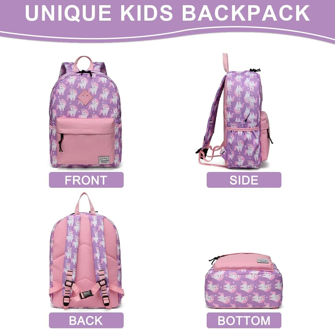 VASCHY Backpack for Little Girls, Preschool Backpacks for kindergarten with Chest Strap Pink Unicorn