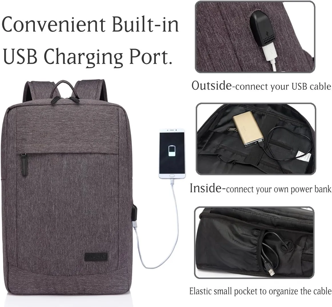 VASCHY Business Laptop Backpack for 17 inch Computer With USB Charging Cable