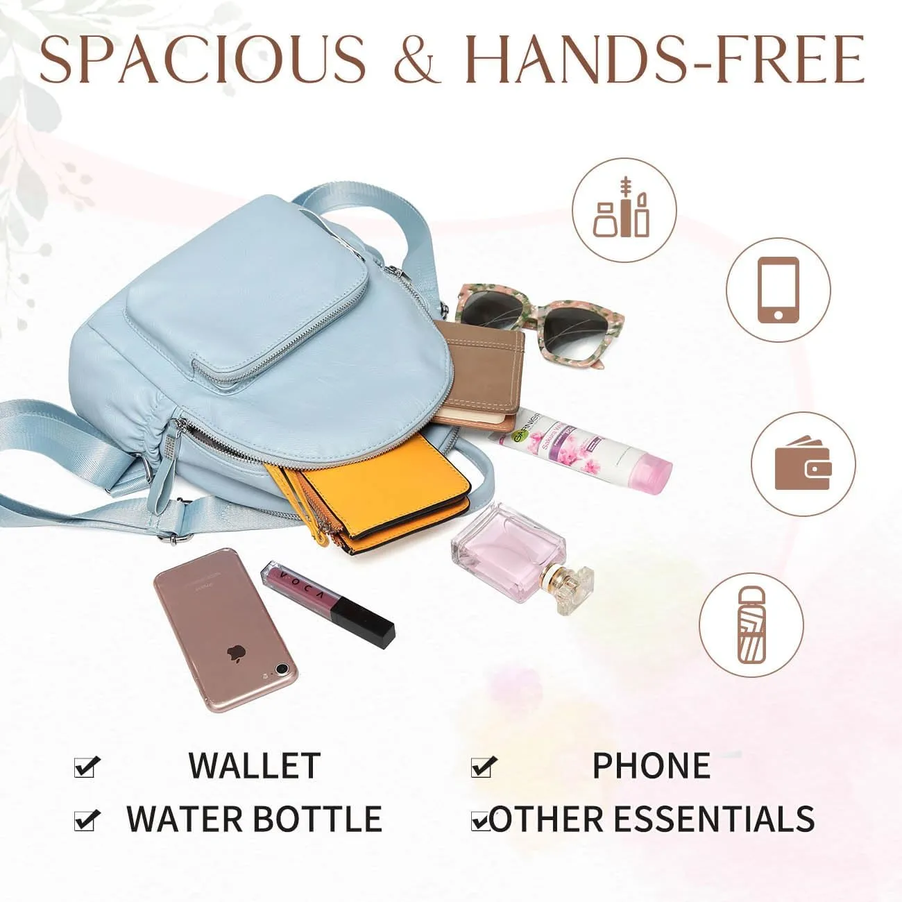 VASCHY Mini Backpack Purse, Faux Leather Small Backpack for Women (Sky Blue)