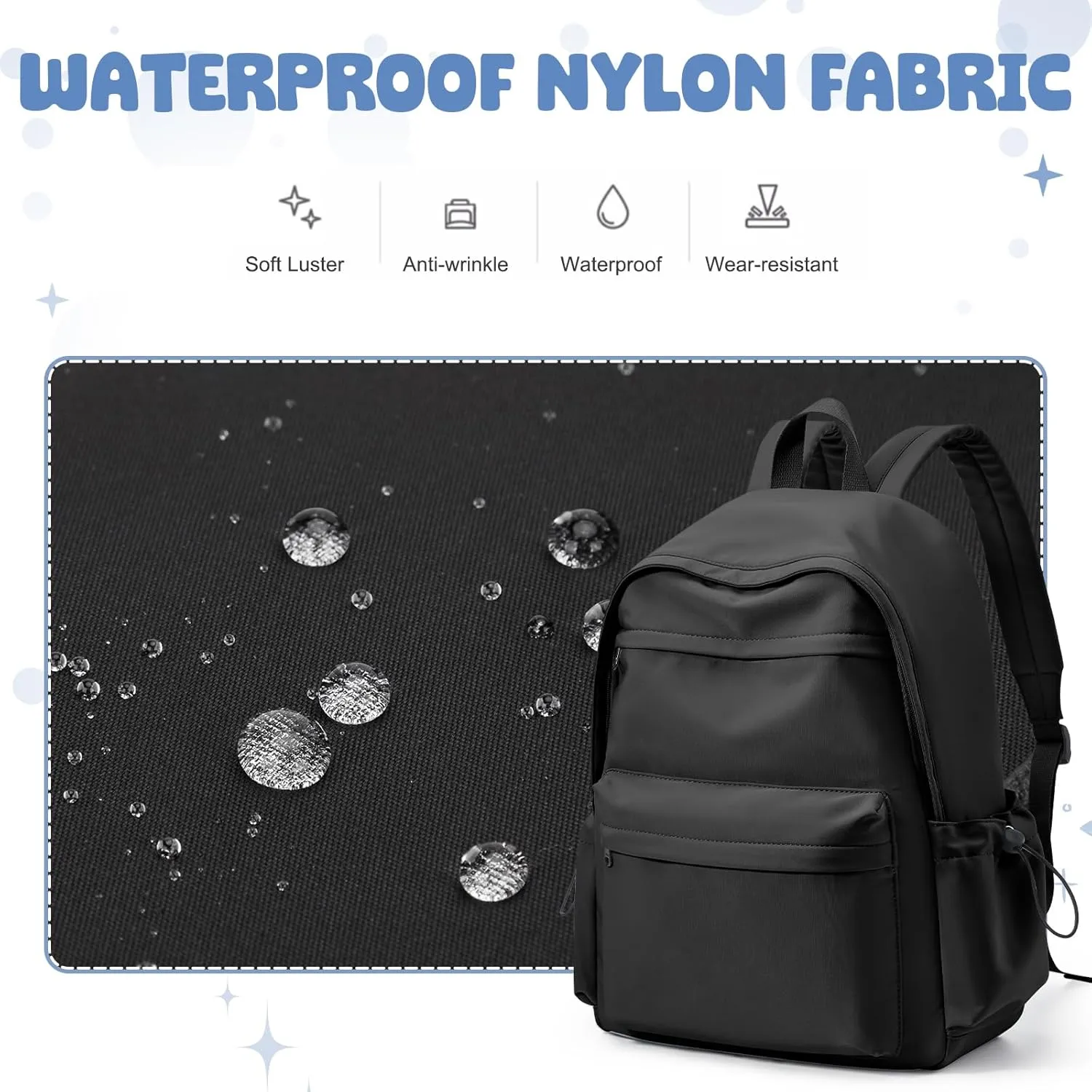 VECAVE School Backpack College High School Bags backpack for Boys Girls Teens Waterproof Bookbag Casual Lightweight Travel Rucksack Daypack Backpacks for Men Women Black