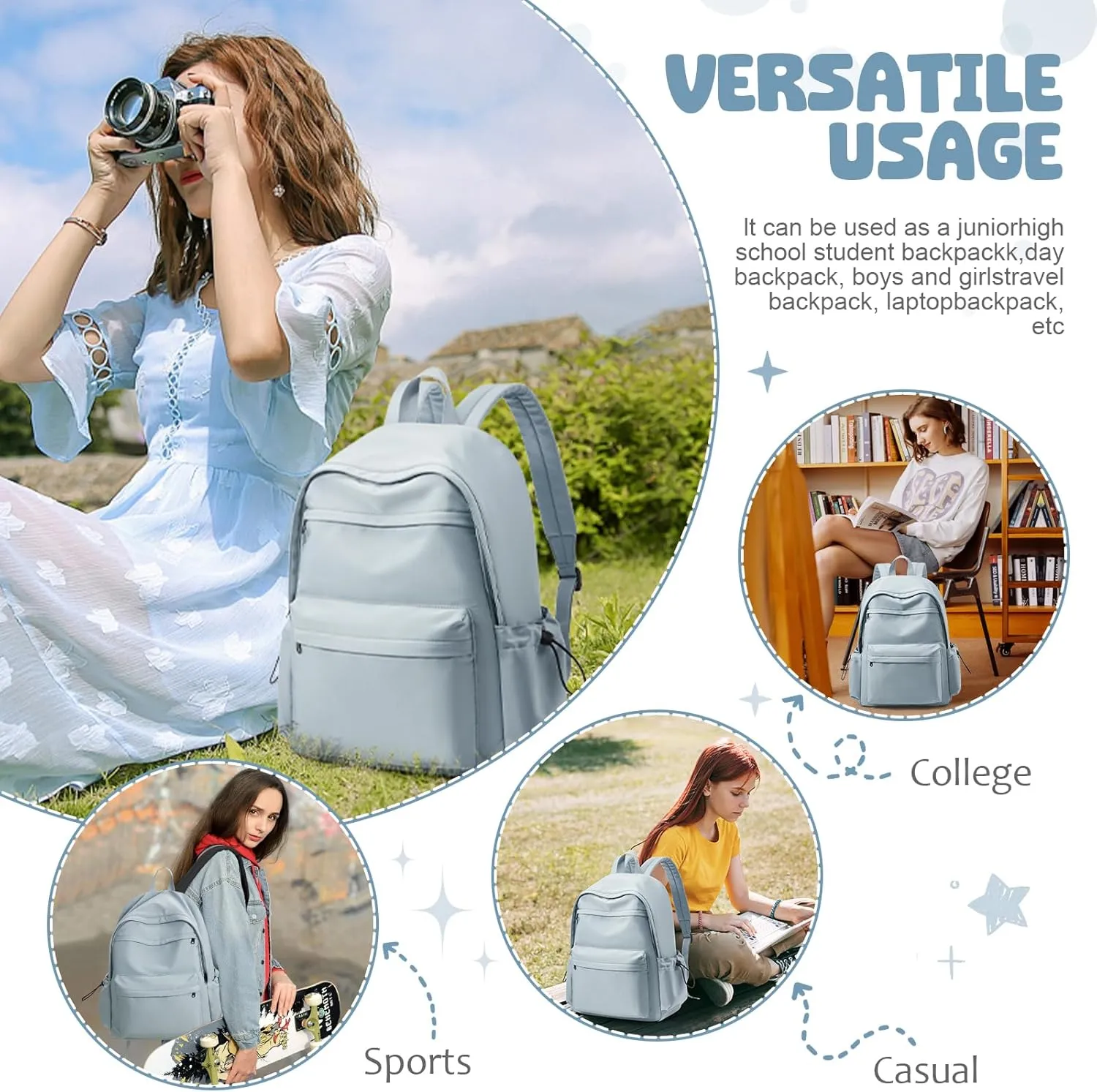 VECAVE School Backpack College High School Bags backpack for Boys Girls Teens Waterproof Bookbag Casual Lightweight Travel Rucksack Daypack Backpacks for Men Women Blue