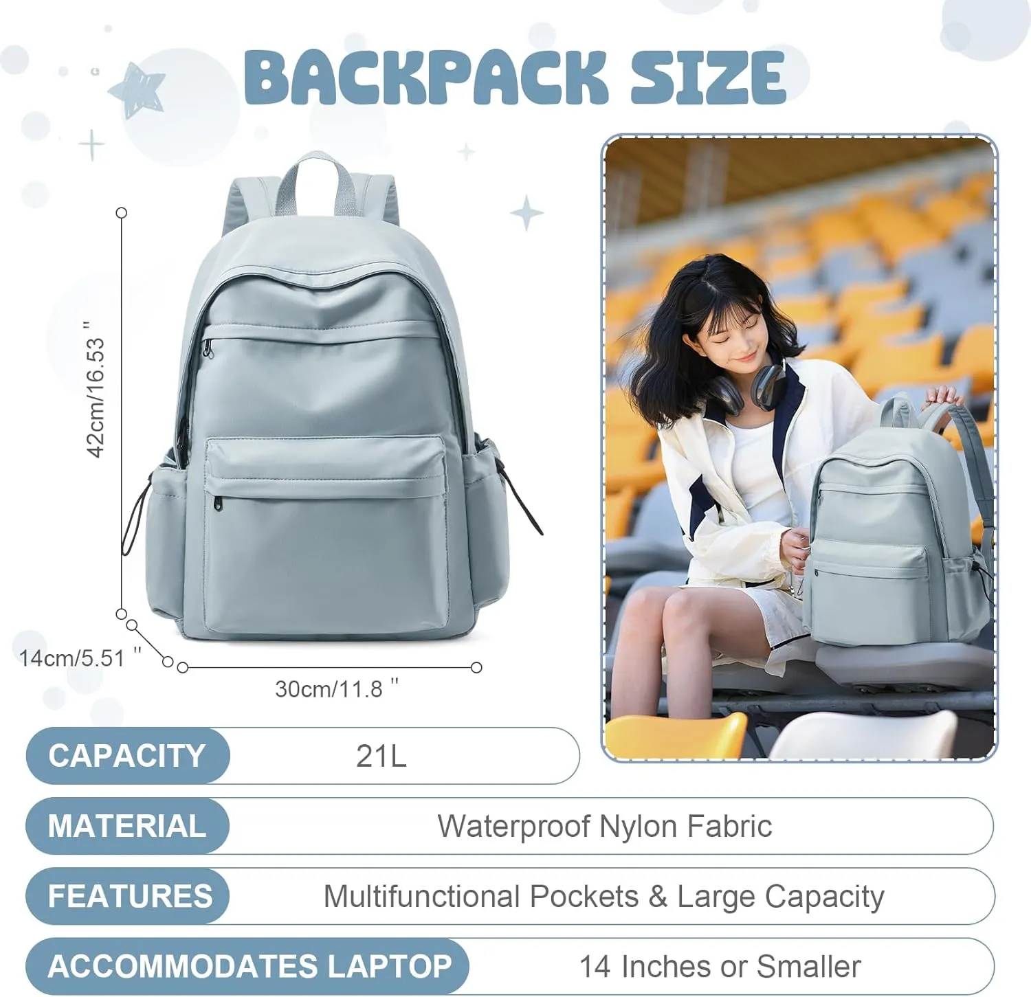 VECAVE School Backpack College High School Bags backpack for Boys Girls Teens Waterproof Bookbag Casual Lightweight Travel Rucksack Daypack Backpacks for Men Women Blue