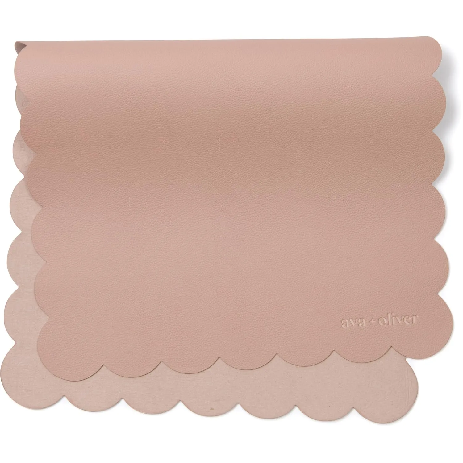 Vegan Leather Baby Changing Mat (16 X 30 in) - Multipurpose Wipeable and Portable Diaper Mat - Foldable Travel Changing Pad (Pink Scallop)