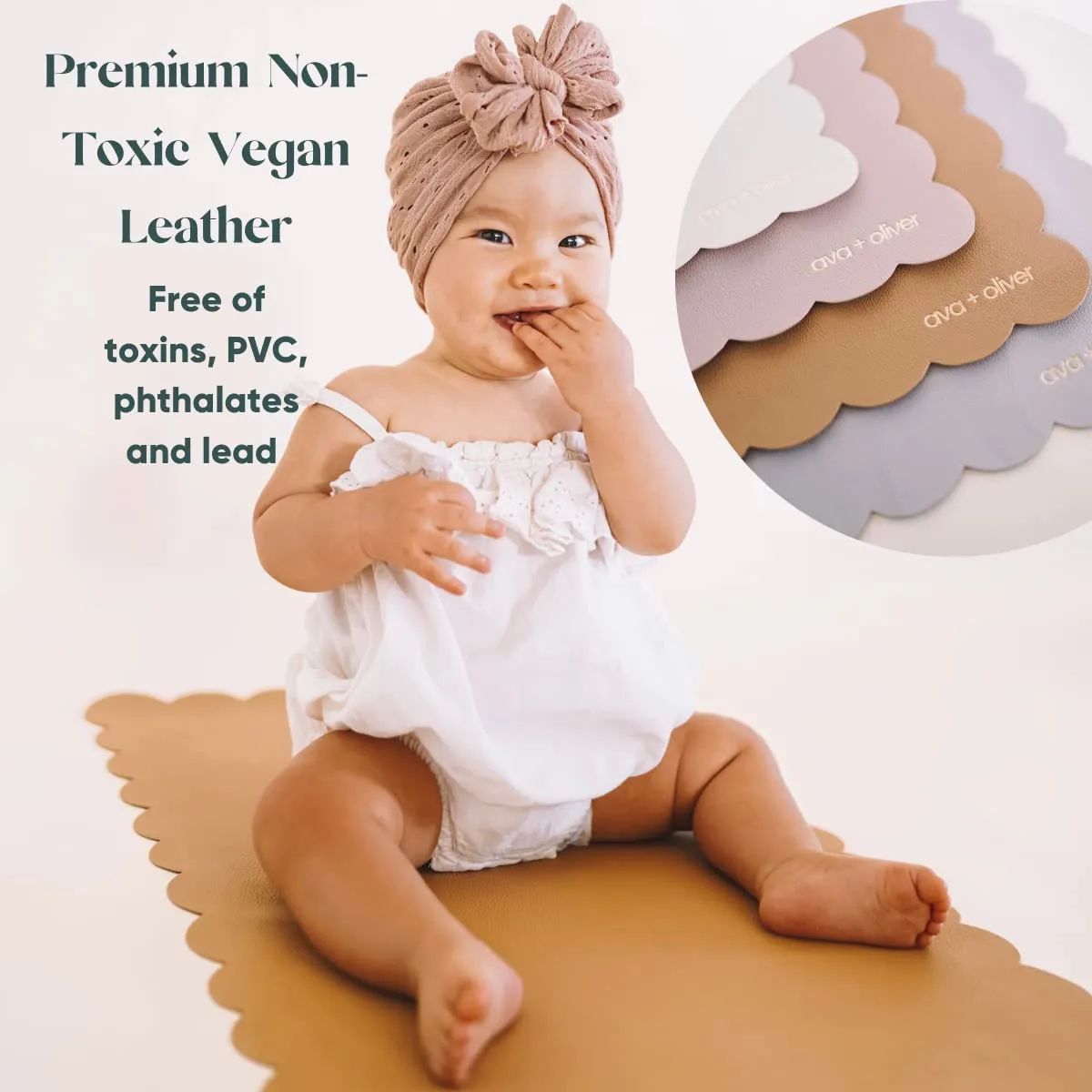 Vegan Leather Baby Changing Mat (16 X 30 in) - Multipurpose Wipeable and Portable Diaper Mat - Foldable Travel Changing Pad (Pink Scallop)