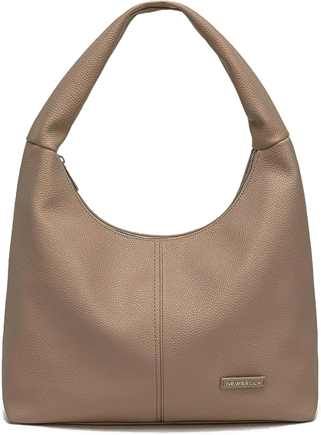 Vegan Leather Shoulder Handbag with Wide Strap, Multiple Zipper Pockets, Flat Bottom, Black