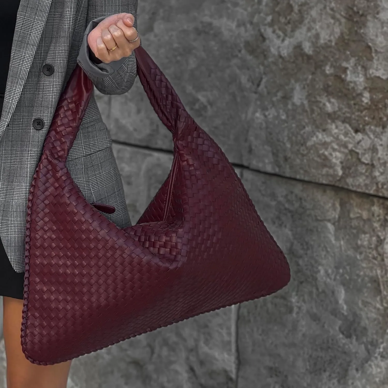 Vegan Leather Woven Hobo Bag, Braided Handbag, Woven Shoulder Bag