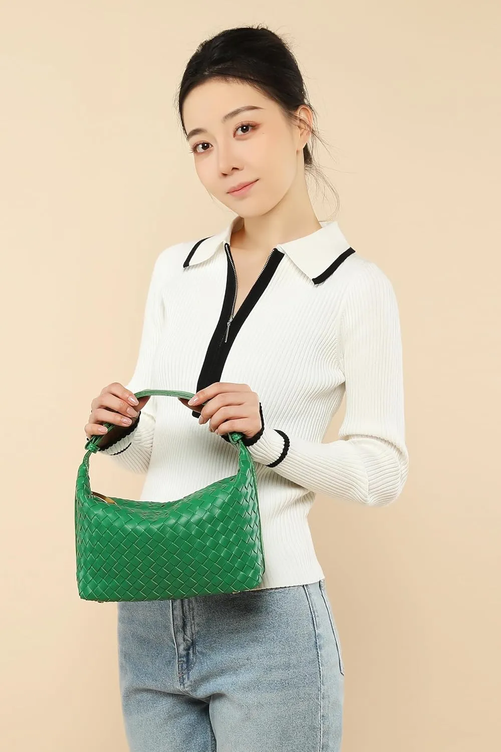 Vegan Leather Woven Tote Handbag, Top-handle Shoulder Bag, Pure Underarm Purse, Clutch, Braided