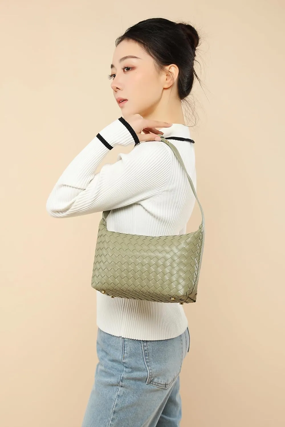 Vegan Leather Woven Tote Handbag, Top-handle Shoulder Bag, Pure Underarm Purse, Clutch, Braided