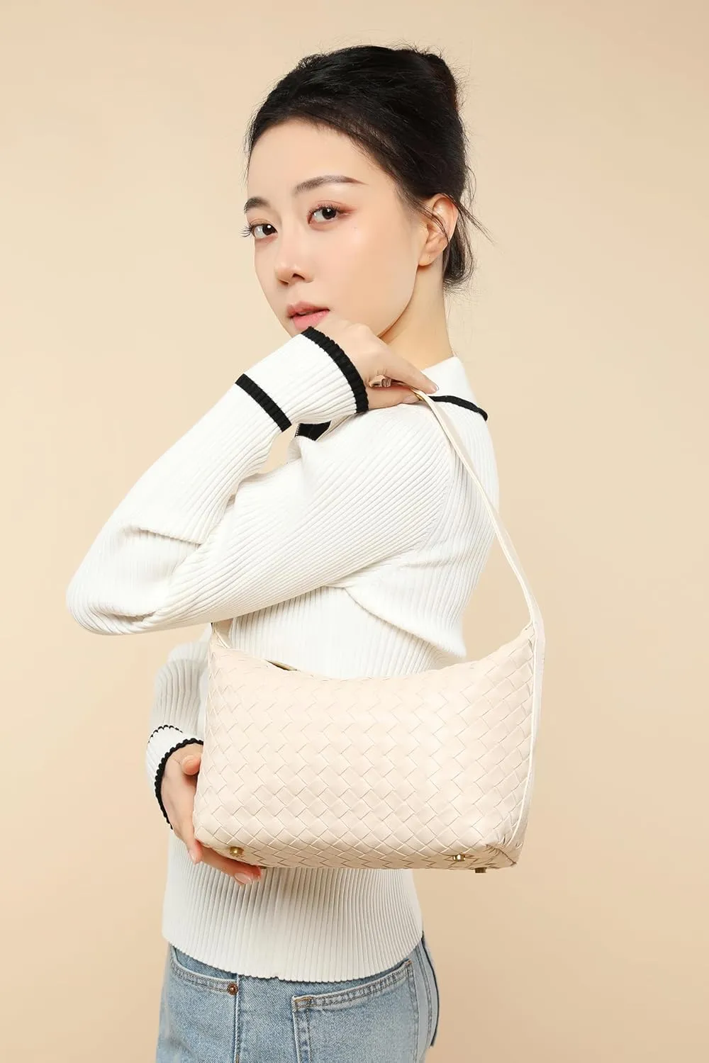 Vegan Leather Woven Tote Handbag, Top-handle Shoulder Bag, Pure Underarm Purse, Clutch, Braided