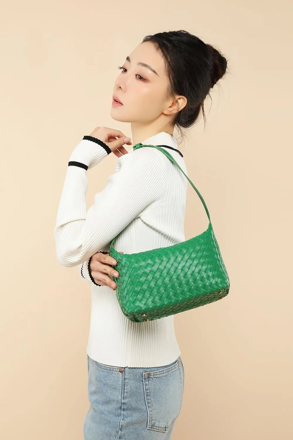 Vegan Leather Woven Tote Handbag, Top-handle Shoulder Bag, Pure Underarm Purse, Clutch, Braided