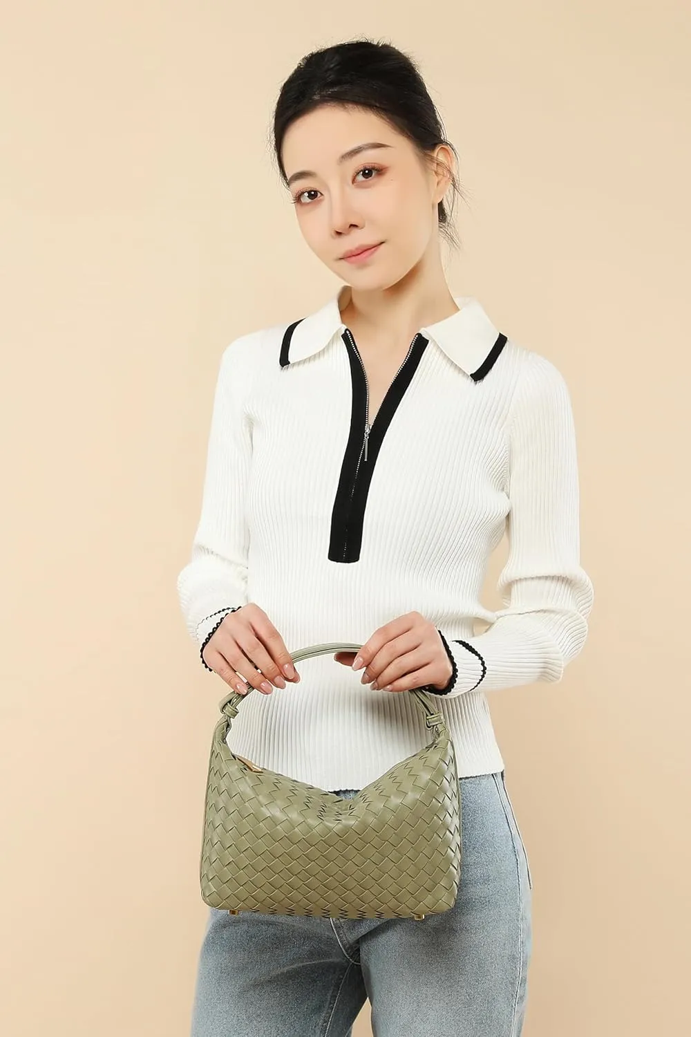 Vegan Leather Woven Tote Handbag, Top-handle Shoulder Bag, Pure Underarm Purse, Clutch, Braided