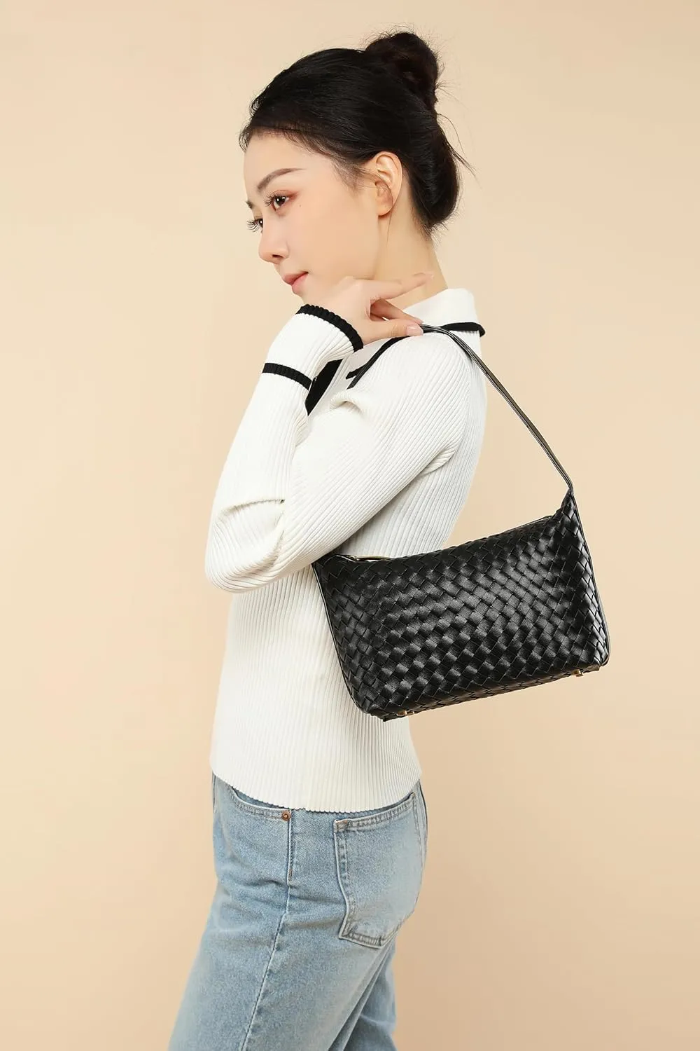 Vegan Leather Woven Tote Handbag, Top-handle Shoulder Bag, Pure Underarm Purse, Clutch, Braided
