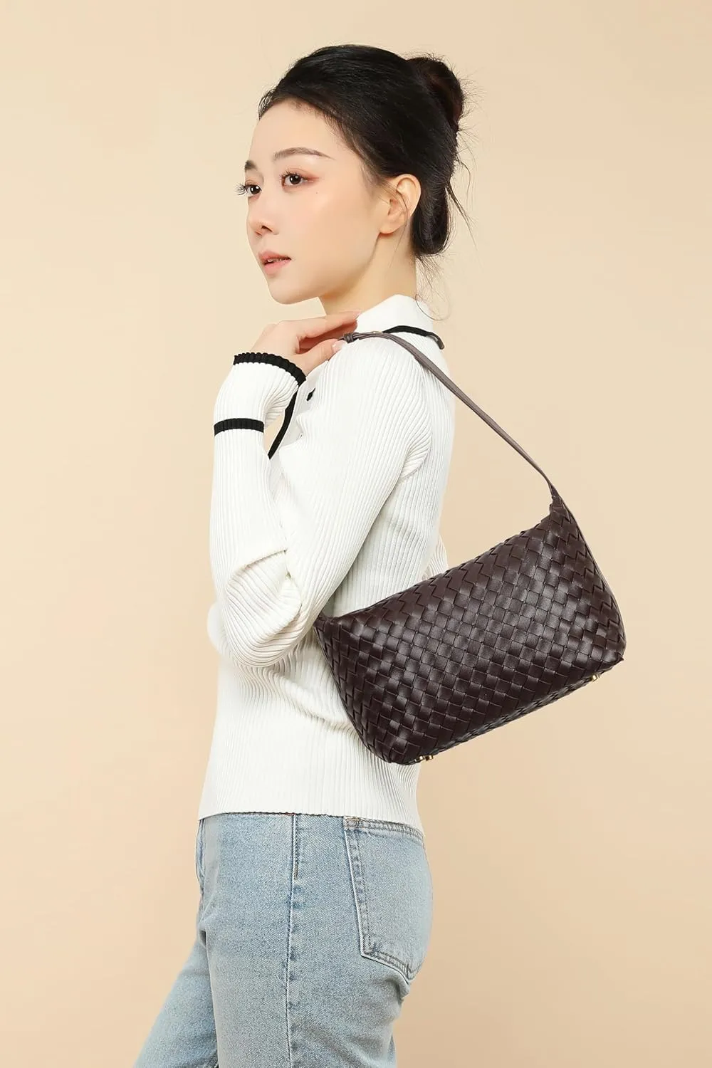 Vegan Leather Woven Tote Handbag, Top-handle Shoulder Bag, Pure Underarm Purse, Clutch, Braided