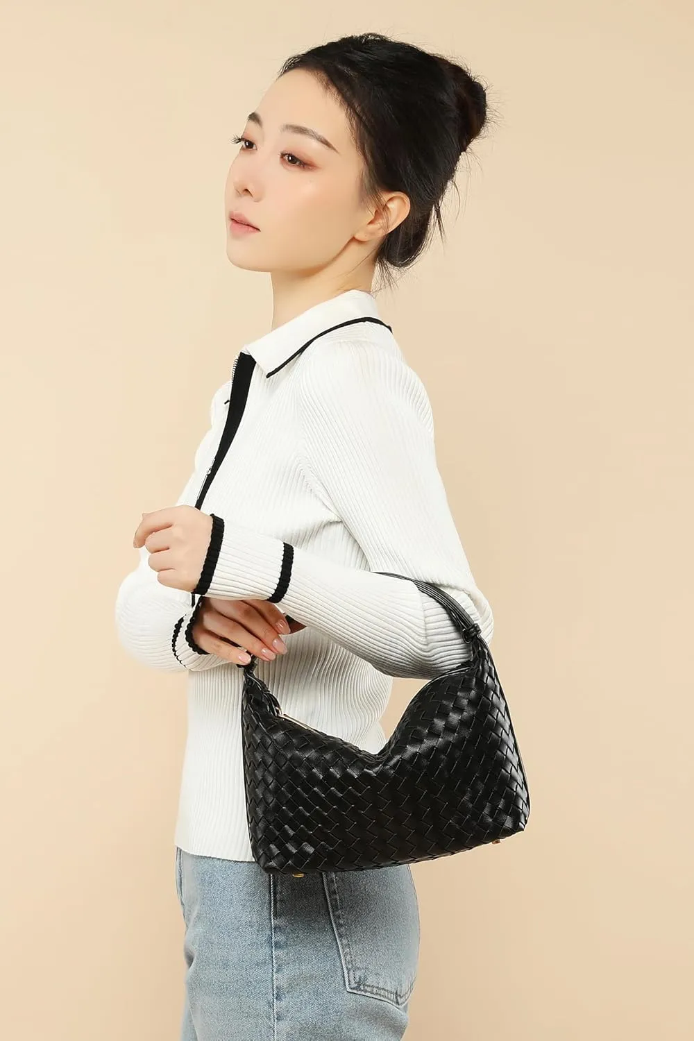 Vegan Leather Woven Tote Handbag, Top-handle Shoulder Bag, Pure Underarm Purse, Clutch, Braided