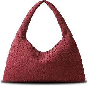 Vegan Leather Woven Tote, Vintage Suede Hobo, Suede Woven Purse, Large Leather Shoulder Bag Braided Hobo
