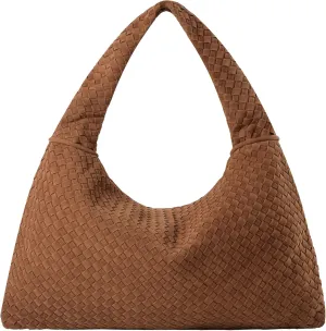 Vegan Leather Woven Tote, Vintage Suede Hobo, Suede Woven Purse, Large Leather Shoulder Bag Braided Hobo