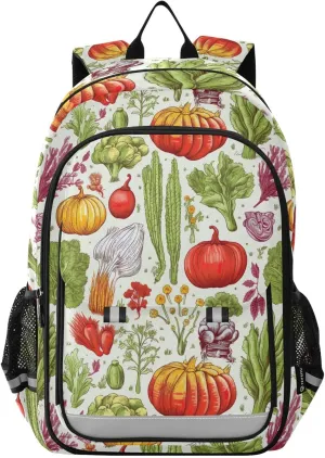 Veggies Vegetables Molasses Kids Backpack Large Elementary Backpacks Middle School Backpack Bag Cute Bookbag Book Bags with Reflective Strips for Child Boys Girls Students Travel