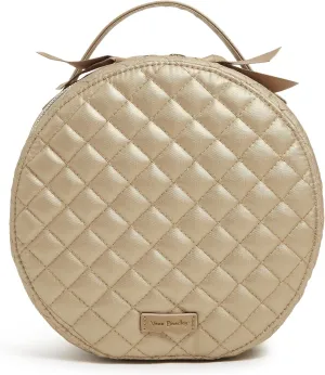 Vera Bradley Round Travel Cosmetic Makeup Organizer Case, Champagne Gold Pearl