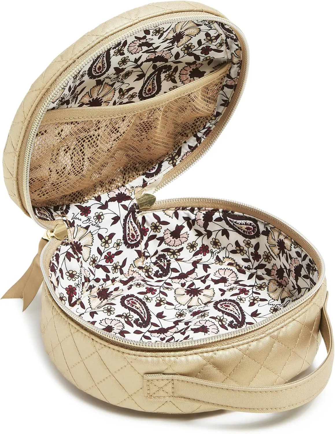 Vera Bradley Round Travel Cosmetic Makeup Organizer Case, Champagne Gold Pearl