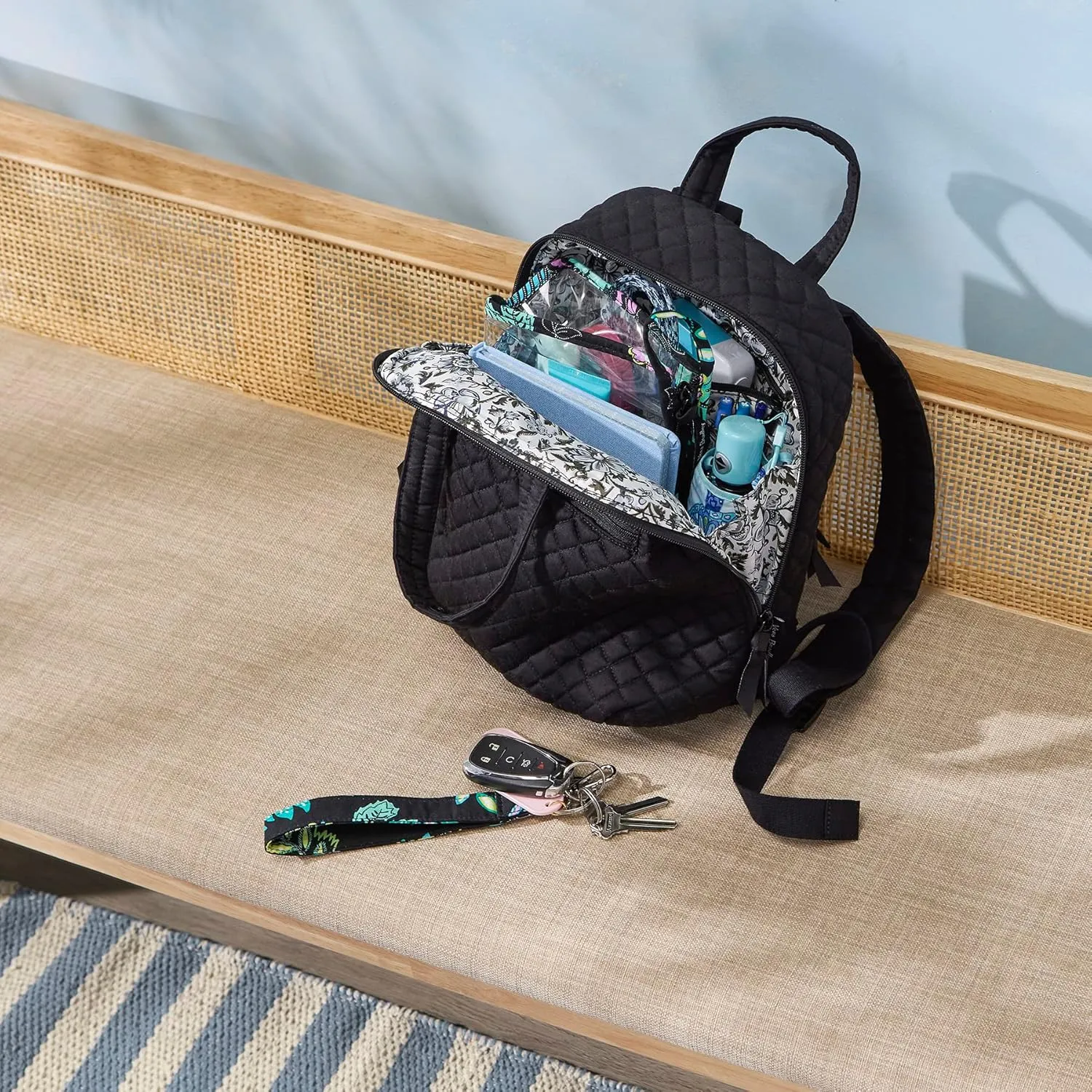 Vera Bradley Women's Cotton MiniTotepack Backpack, Cloud Vine Multi - Recycled Cotton, One Size