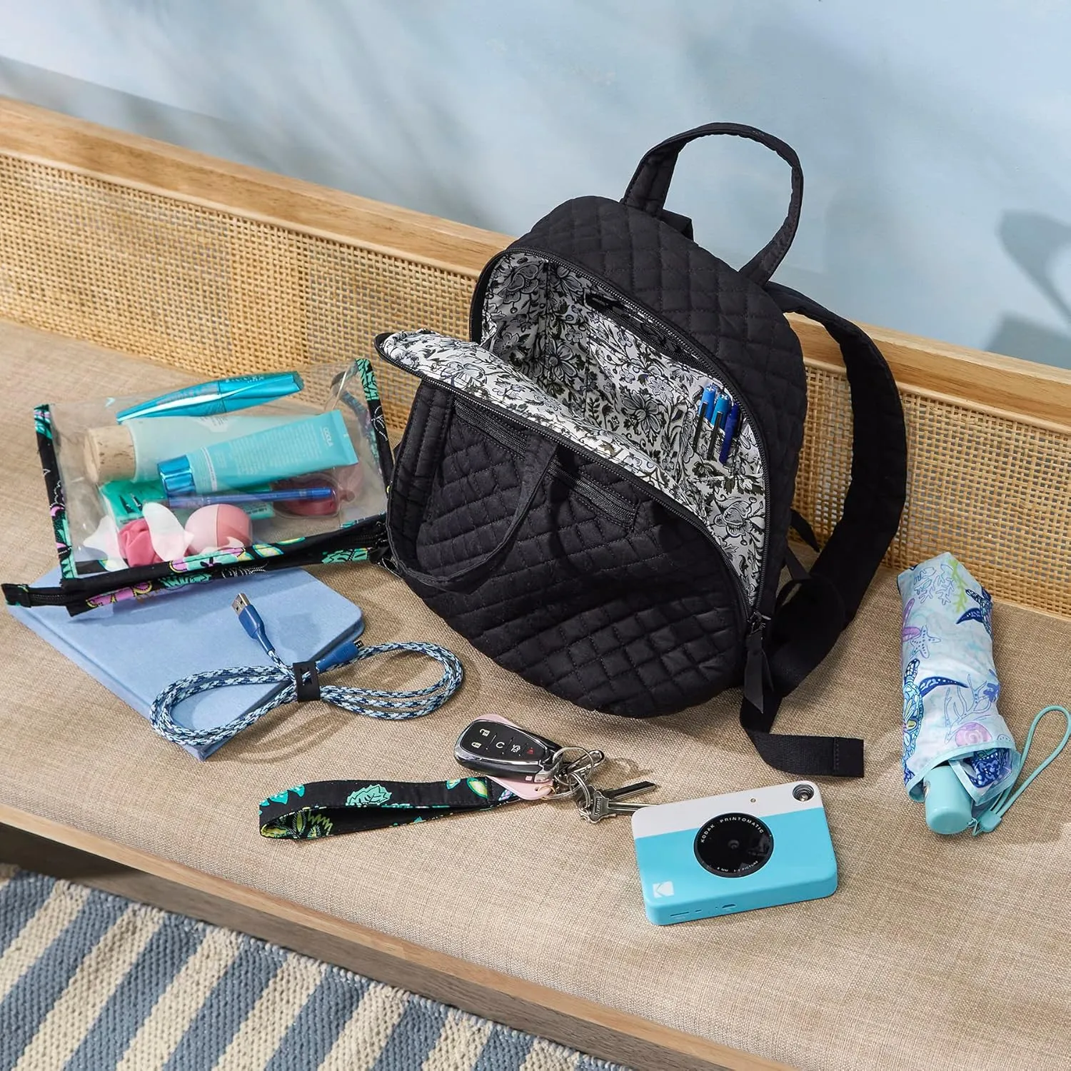 Vera Bradley Women's Cotton MiniTotepack Backpack, Cloud Vine Multi - Recycled Cotton, One Size