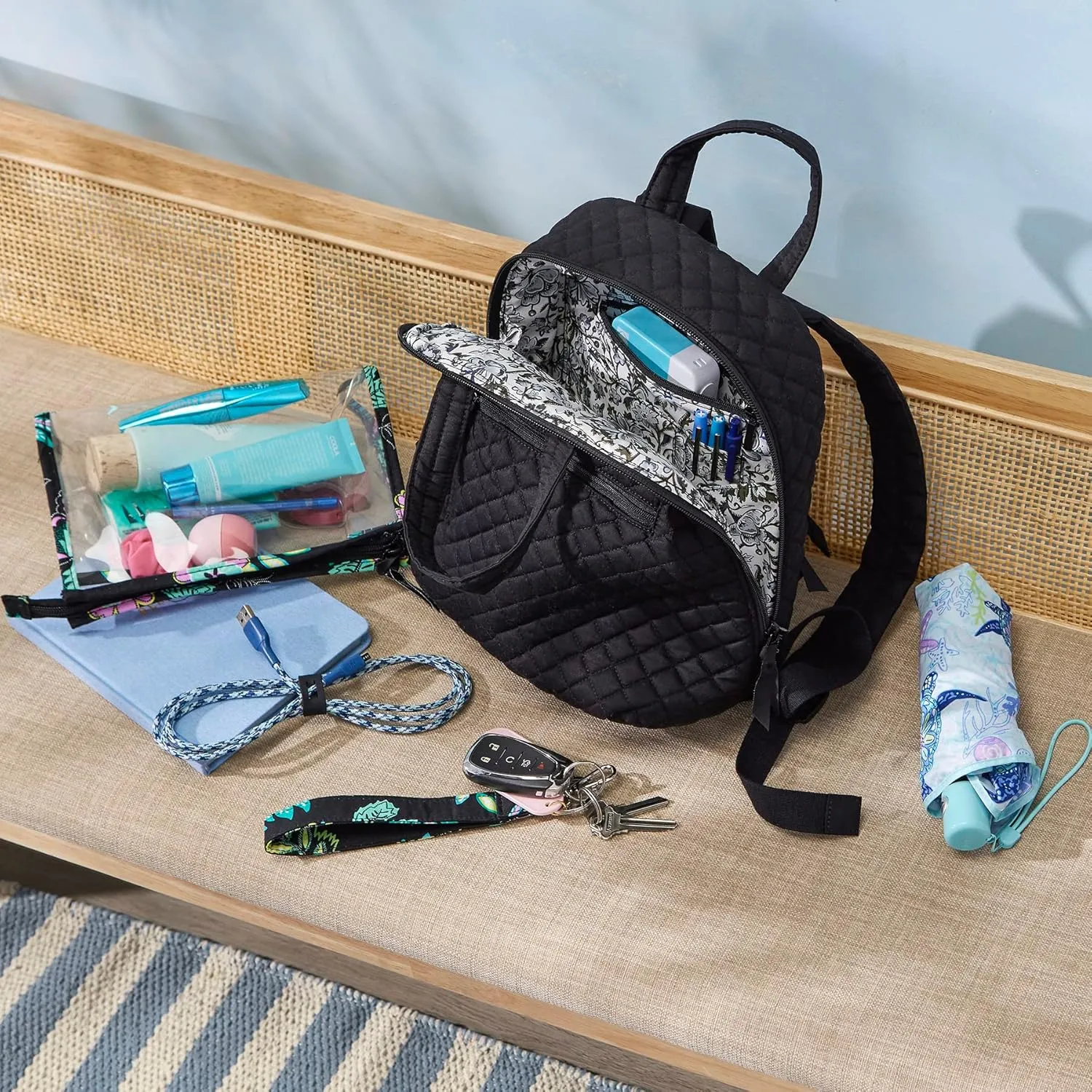 Vera Bradley Women's Cotton MiniTotepack Backpack, Cloud Vine Multi - Recycled Cotton, One Size