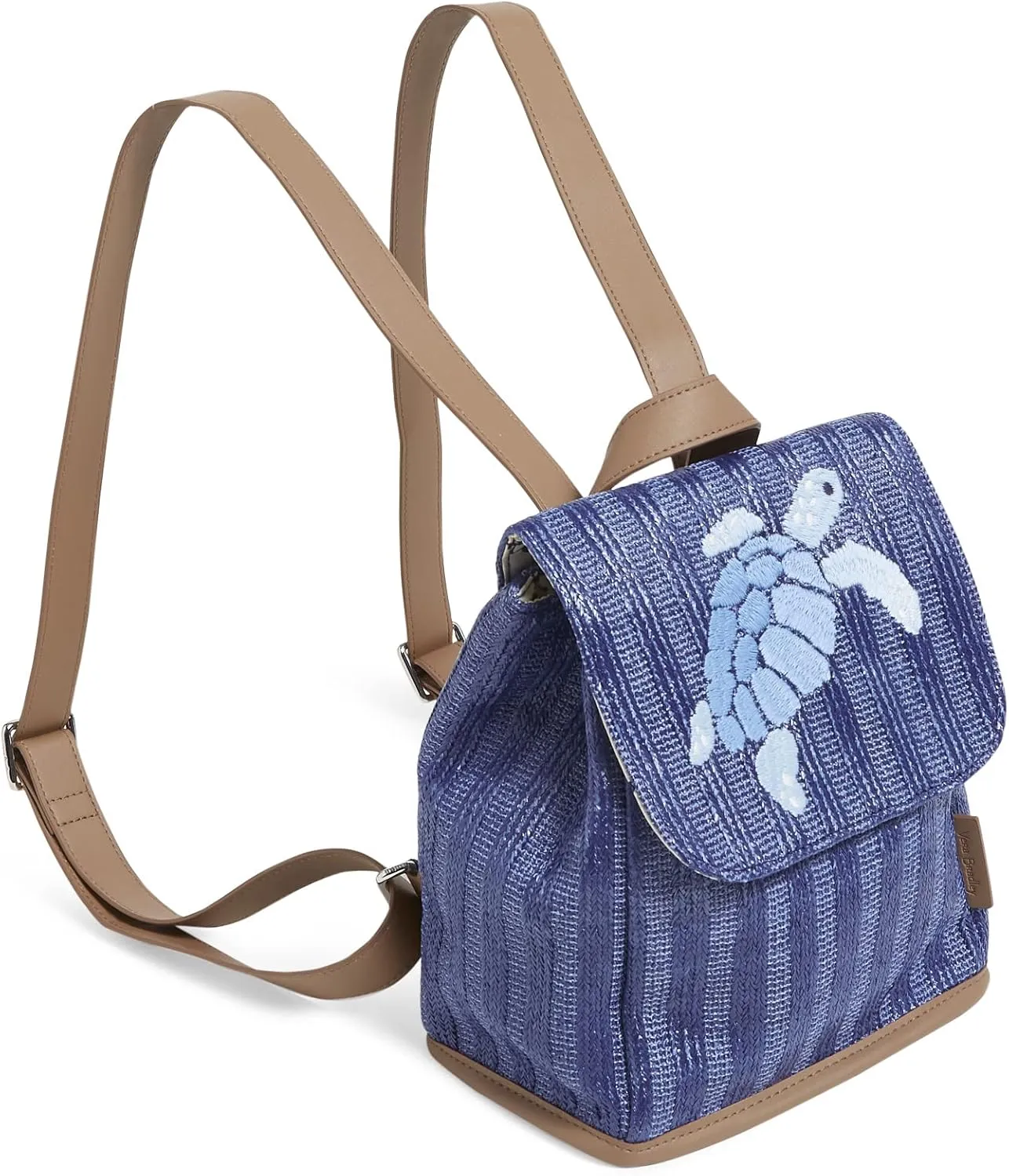 Vera Bradley Women's Straw Mini Backpack Purse, Regatta Turtle Blue, One Size