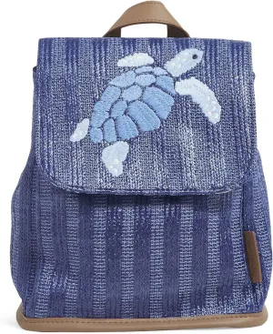 Vera Bradley Women's Straw Mini Backpack Purse, Regatta Turtle Blue, One Size
