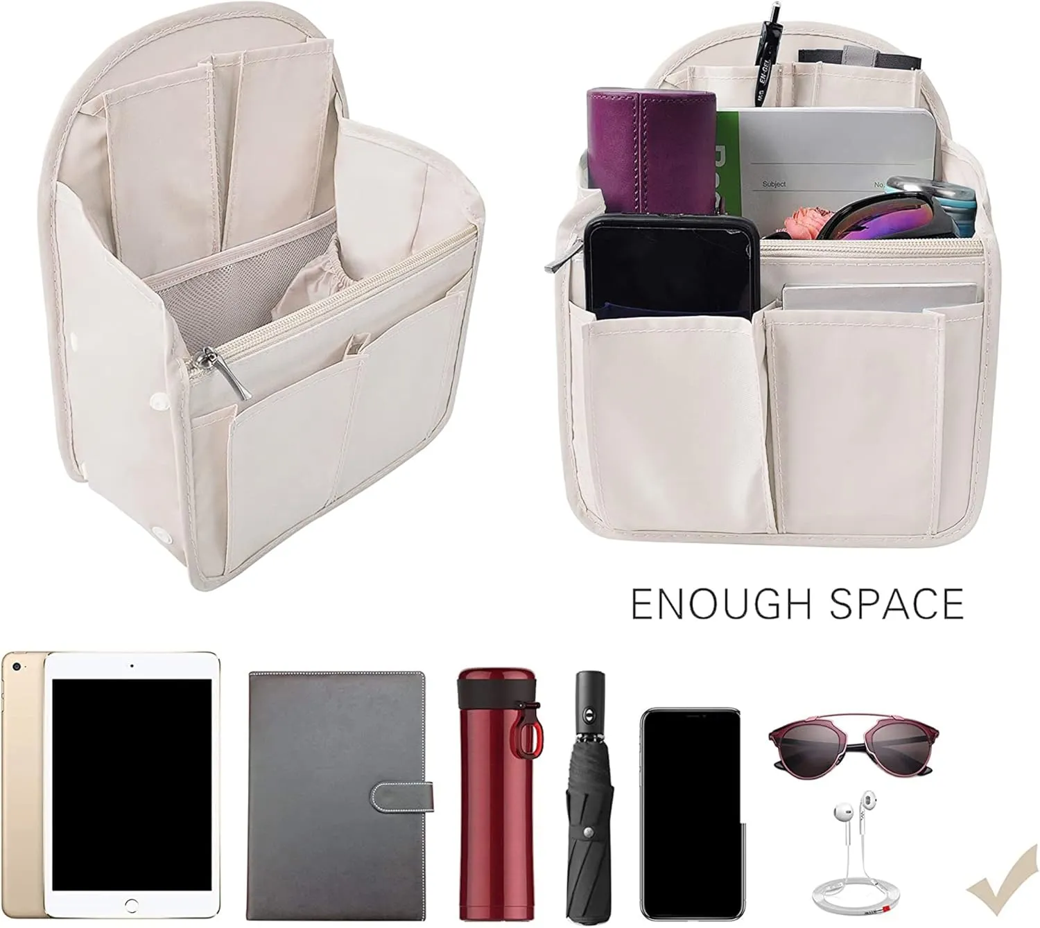 Vercord Backpack Organizer Insert Liner Hanging Travel Bag in Bag with Many Pockets