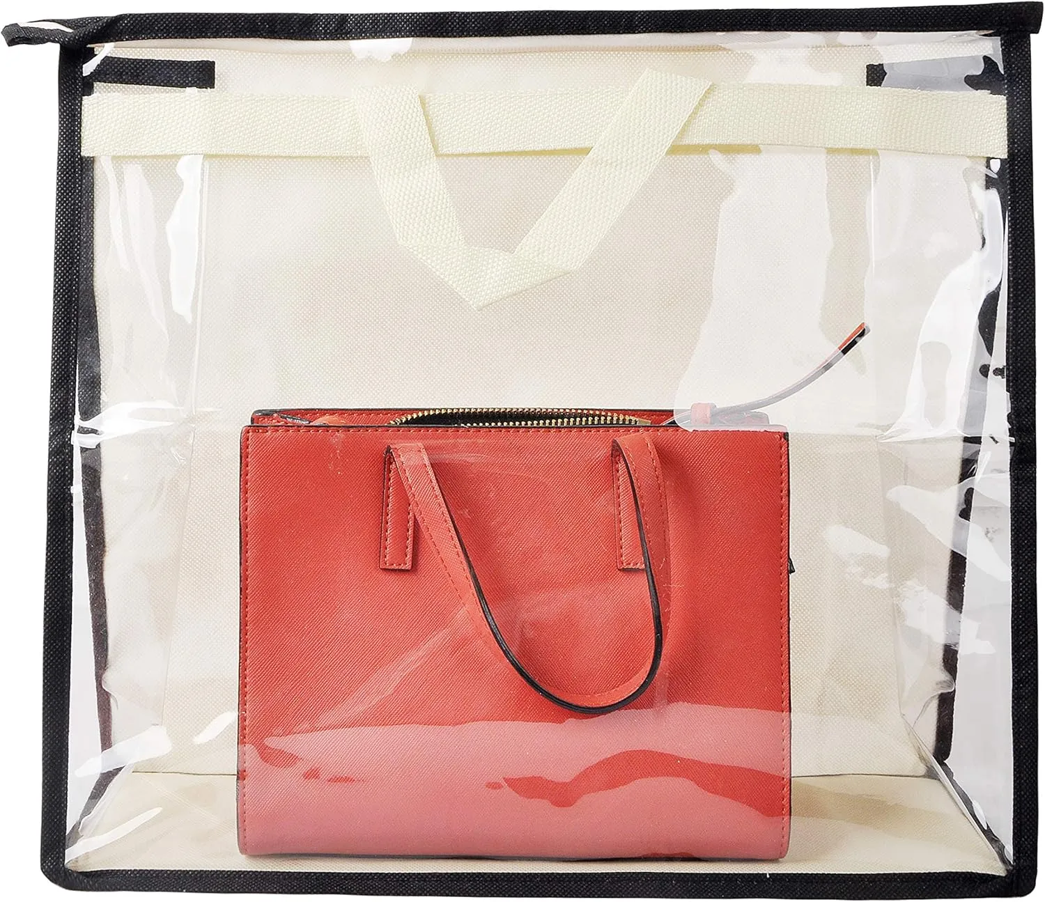 Vercord Clear PVC Handbag Dust-Free Cover Moistureproof Purse Storage Bag Organizer with Handle Zipper Space-Save Holder for Closet Beige XXL