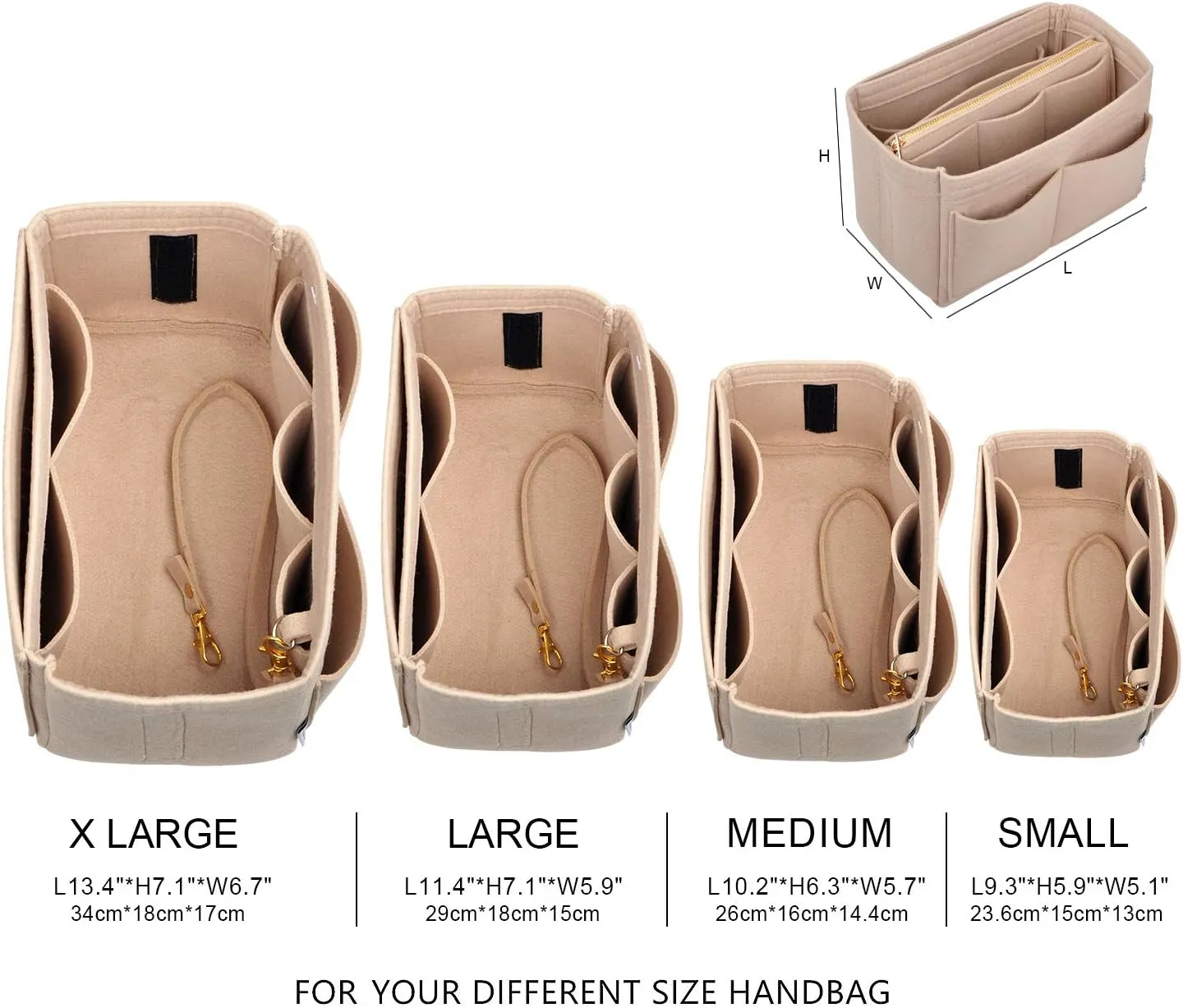 Vercord Felt Organizer Insert for Purse Handbag Tote Bag in Bag Inside Shaper Divider Neo Beige Xlarge