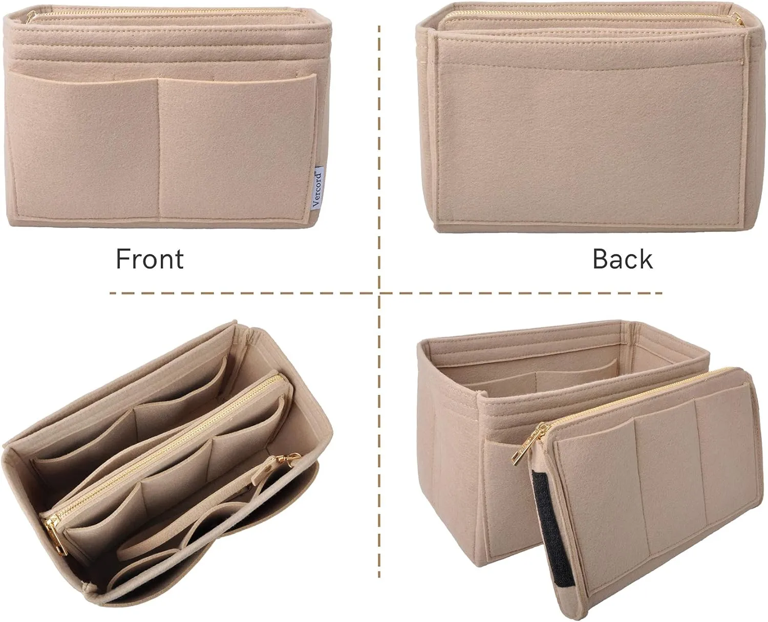 Vercord Felt Organizer Insert for Purse Handbag Tote Bag in Bag Inside Shaper Divider Neo Beige Xlarge