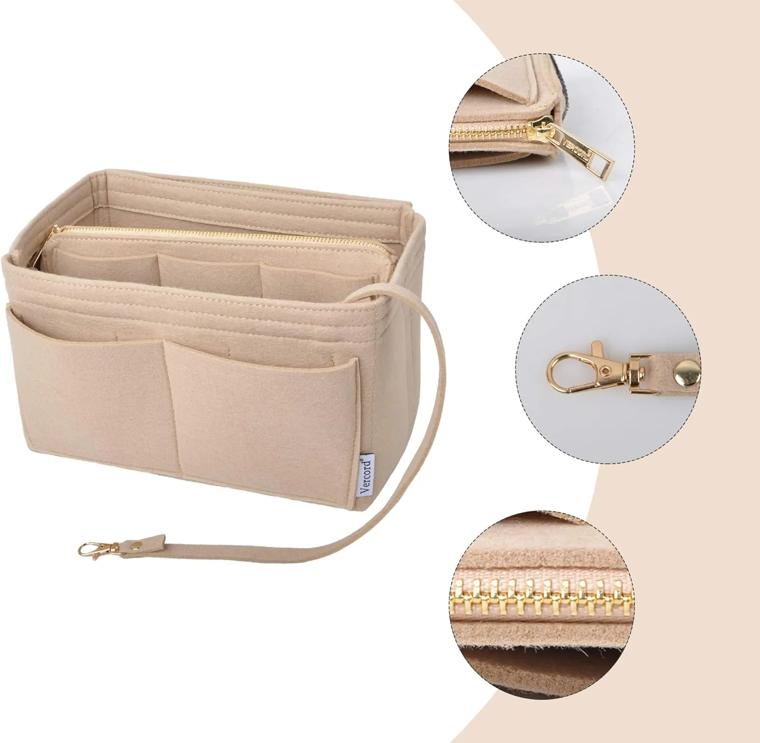 Vercord Felt Organizer Insert for Purse Handbag Tote Bag in Bag Inside Shaper Divider Neo Beige Xlarge