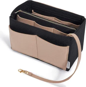 Vercord Felt Organizer Insert For Purse Handbag Tote Bag In Bag Inside Shaper Divider Neo Black & Beige Large