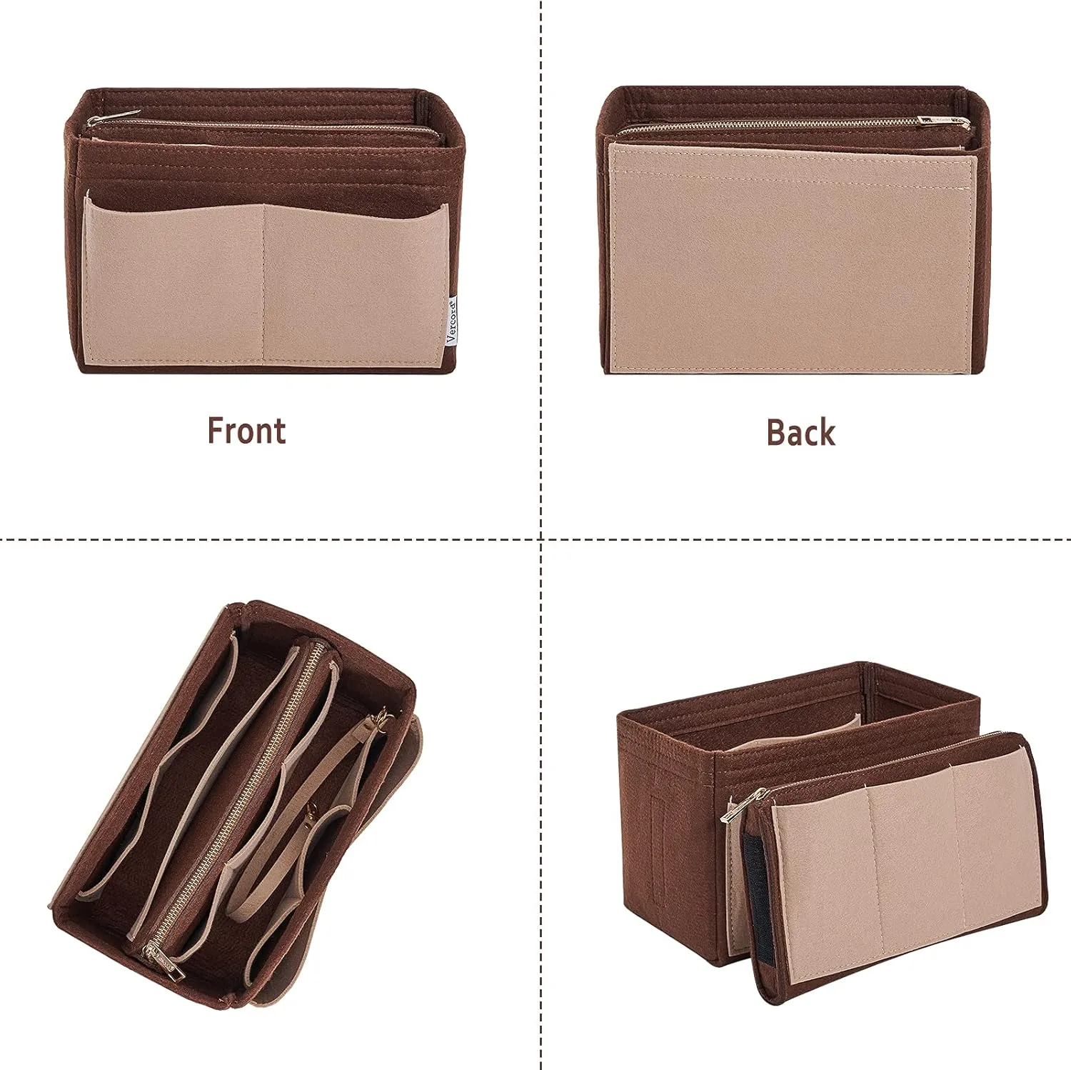 Vercord Felt Organizer Insert For Purse Handbag Tote Bag In Bag Inside Shaper Divider Neo Coffee & Beige Medium
