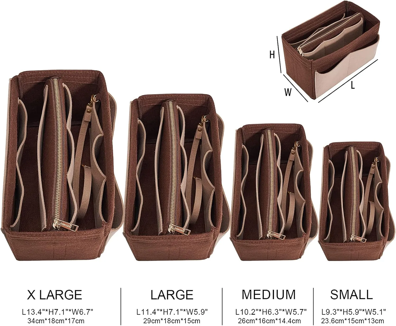 Vercord Felt Organizer Insert For Purse Handbag Tote Bag In Bag Inside Shaper Divider Neo Coffee & Beige Medium