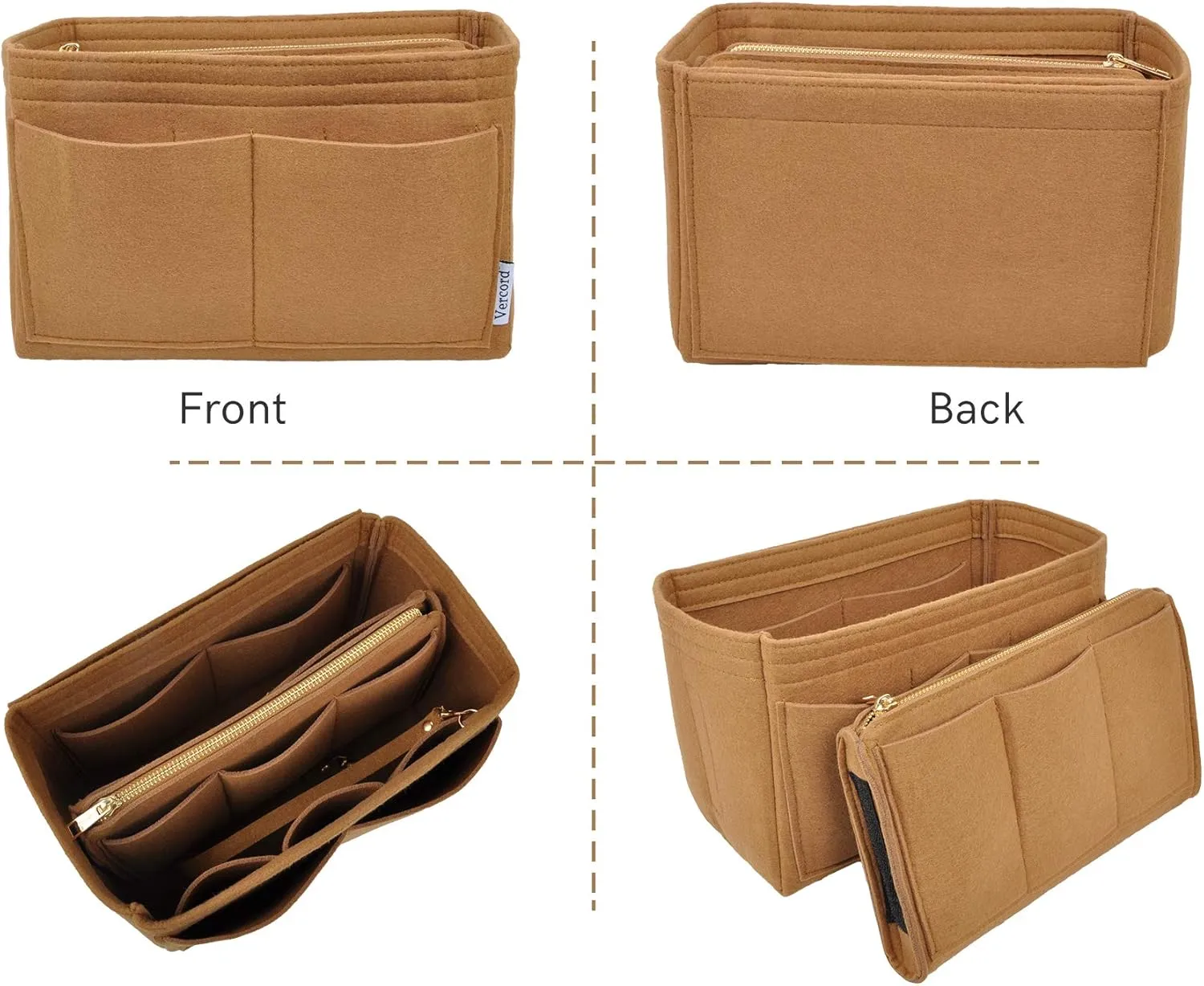 Vercord Felt Organizer Insert For Purse Handbag Tote Bag In Bag Inside Shaper Divider Neo Coffee Medium