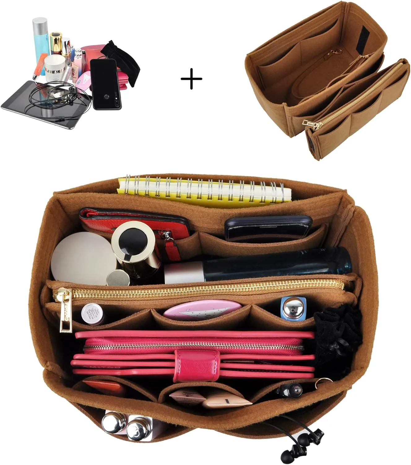 Vercord Felt Organizer Insert For Purse Handbag Tote Bag In Bag Inside Shaper Divider Neo Coffee Medium