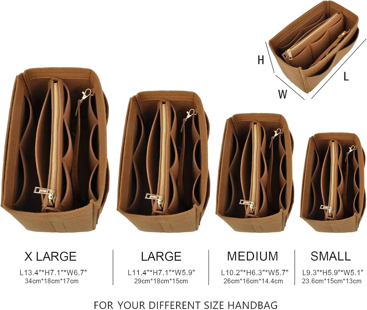 Vercord Felt Organizer Insert For Purse Handbag Tote Bag In Bag Inside Shaper Divider Neo Coffee Medium
