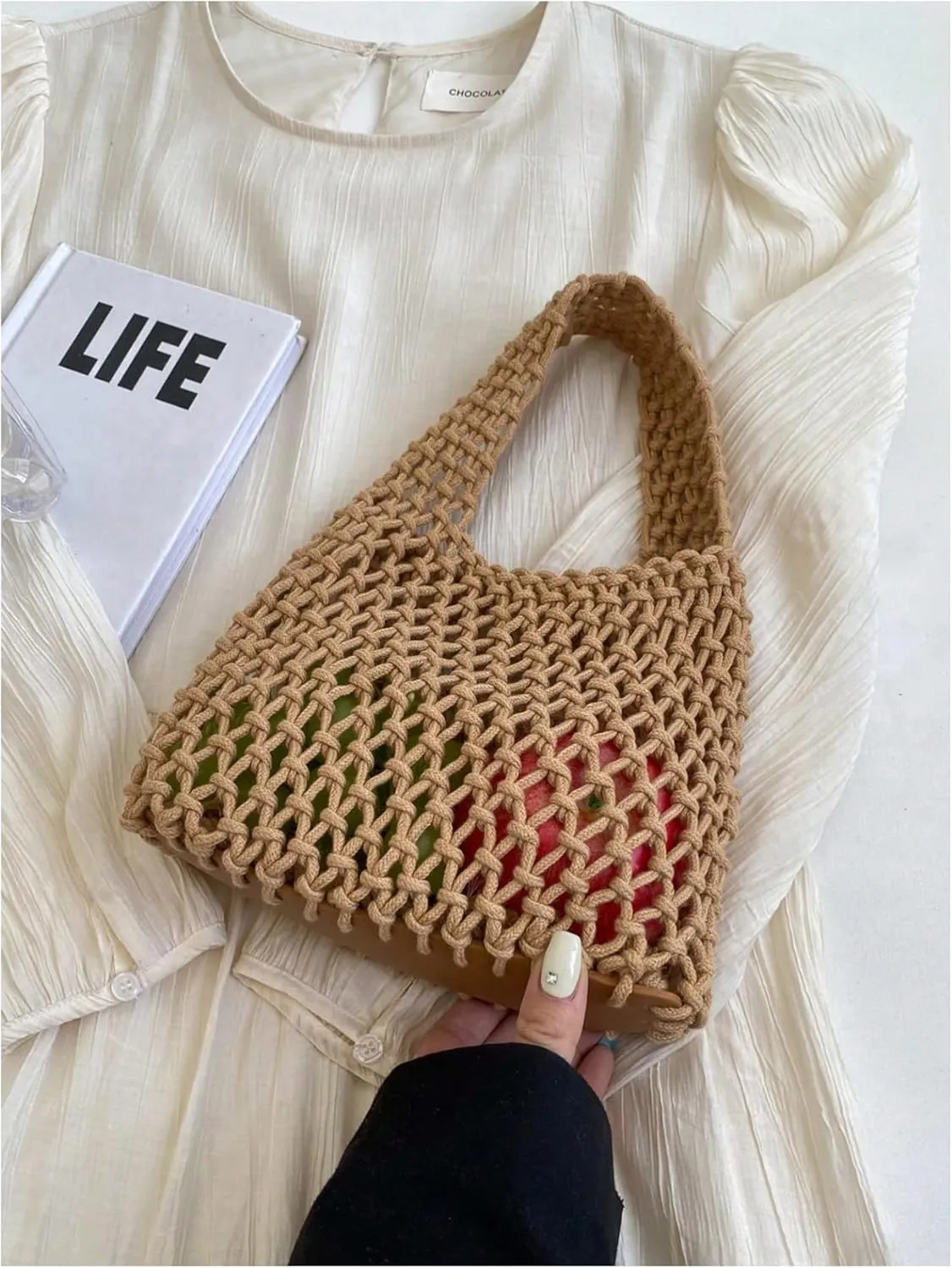 Verdusa Women's Hollow Out Crochet Bag Mini Satchel Purse Vacation Handbags