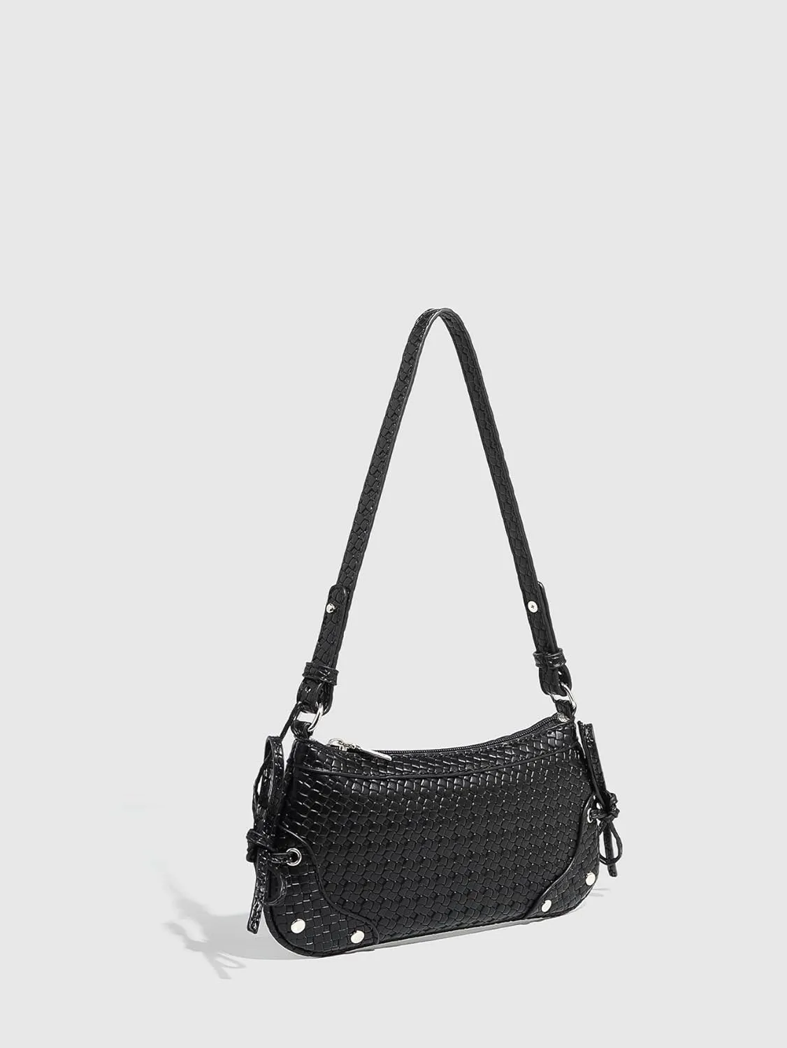 Verdusa Women's Vintage Woven PU Leather Handbags Top Handle Studded Underarm Shoulder Bag