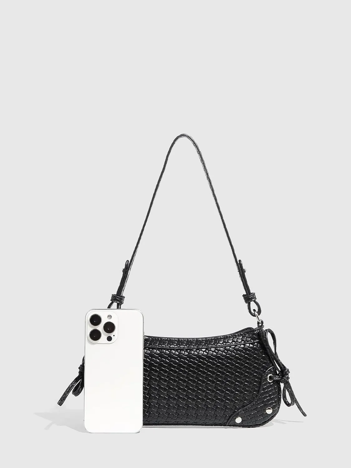 Verdusa Women's Vintage Woven PU Leather Handbags Top Handle Studded Underarm Shoulder Bag