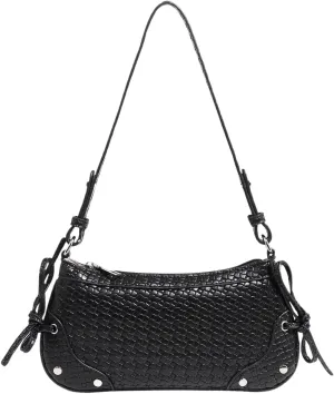 Verdusa Women's Vintage Woven PU Leather Handbags Top Handle Studded Underarm Shoulder Bag