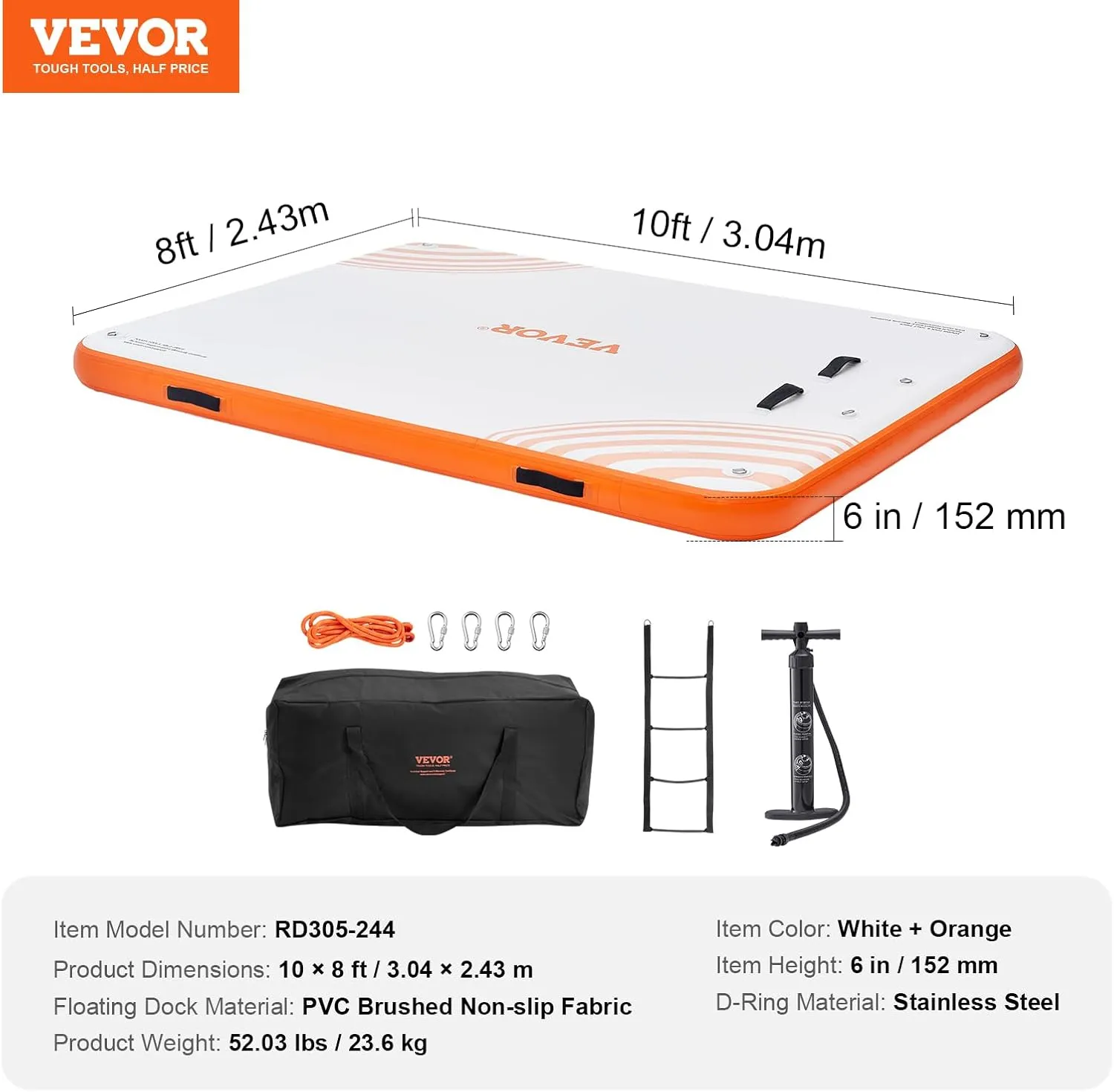 VEVOR Inflatable Floating Dock, Inflatable Dock Platform, Non-Slip Air Dock Platform with Portable Carrying Bag & Detachable Ladder, Floating Platform Island Raft for Pool Beach Ocean