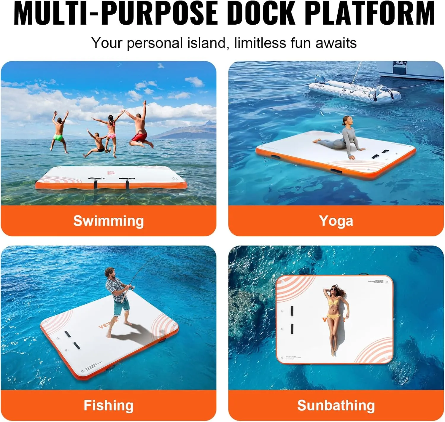 VEVOR Inflatable Floating Dock, Inflatable Dock Platform, Non-Slip Air Dock Platform with Portable Carrying Bag & Detachable Ladder, Floating Platform Island Raft for Pool Beach Ocean