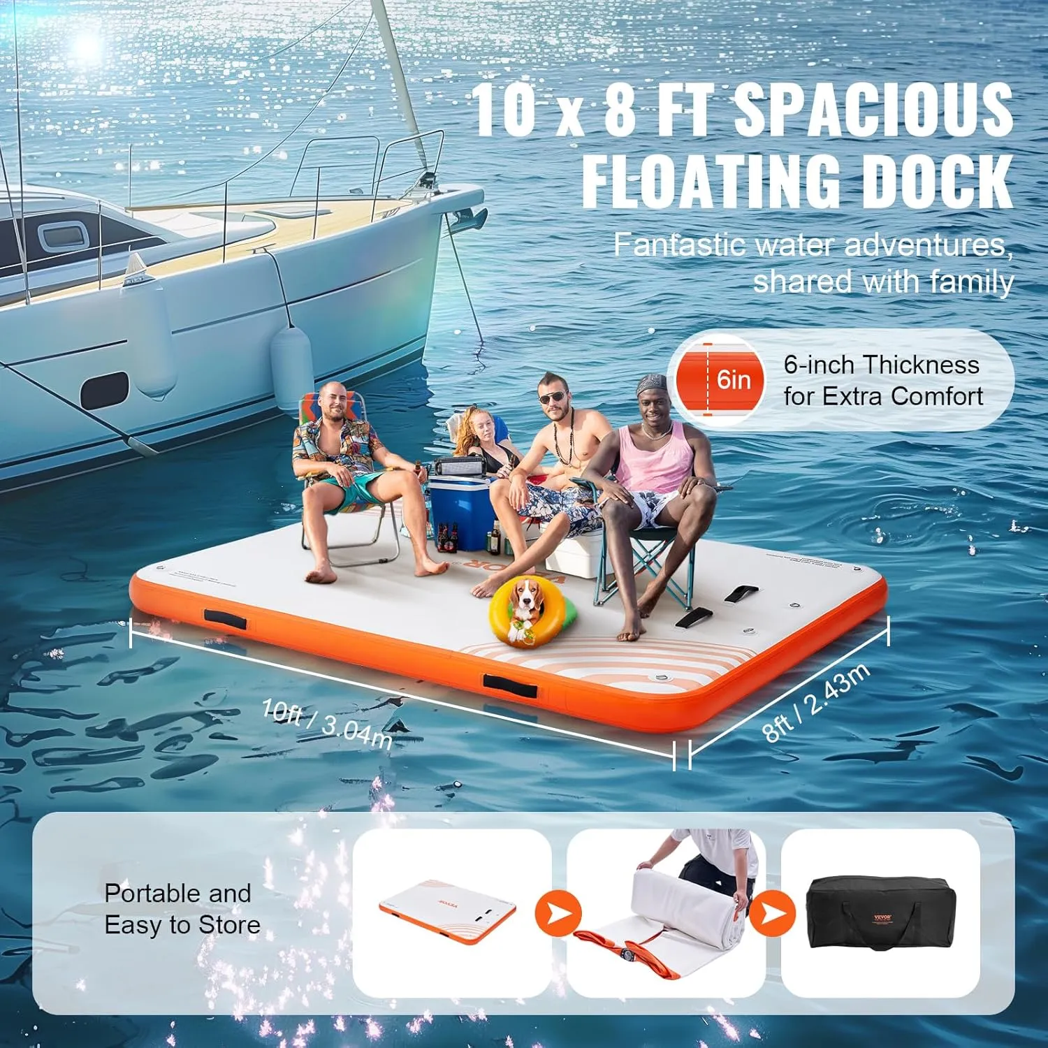 VEVOR Inflatable Floating Dock, Inflatable Dock Platform, Non-Slip Air Dock Platform with Portable Carrying Bag & Detachable Ladder, Floating Platform Island Raft for Pool Beach Ocean