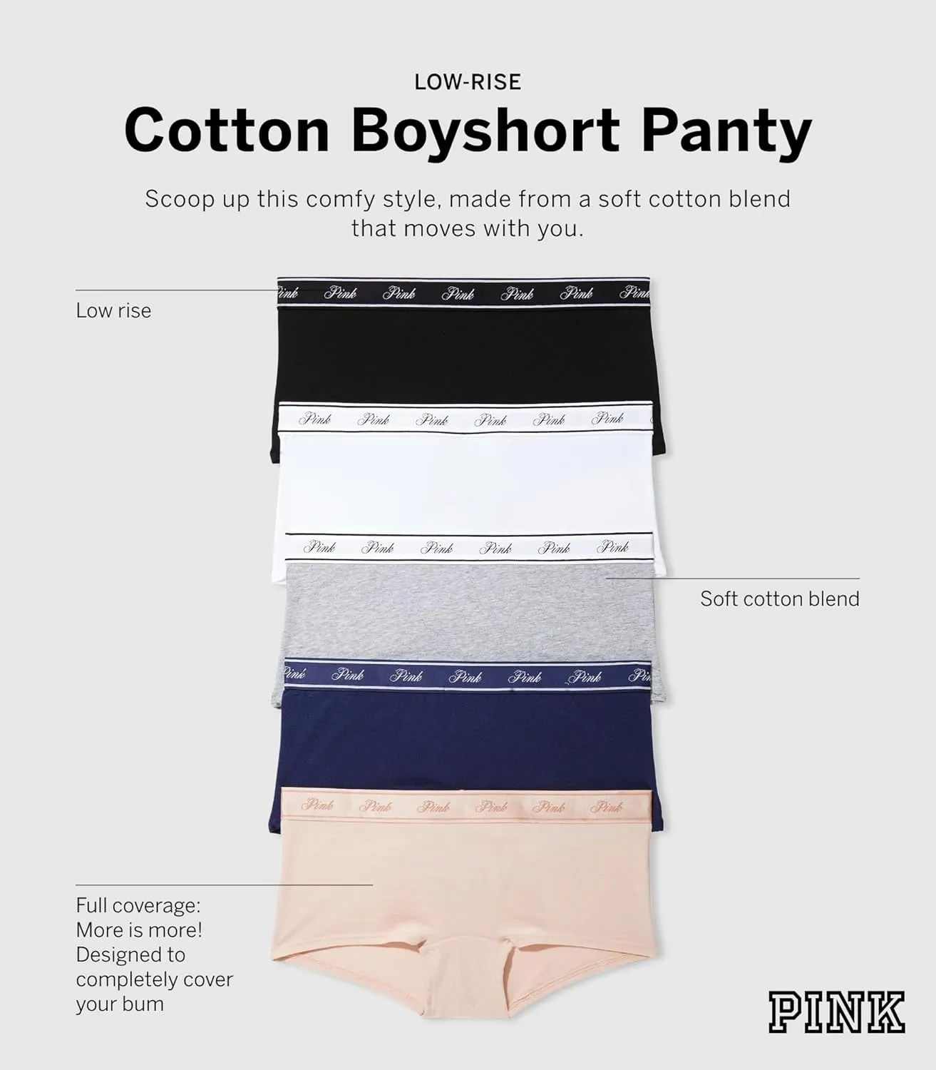 Victoria's Secret PINK Cotton Boyshort Panty Pack, Women's Underwear (XS-XXL)
