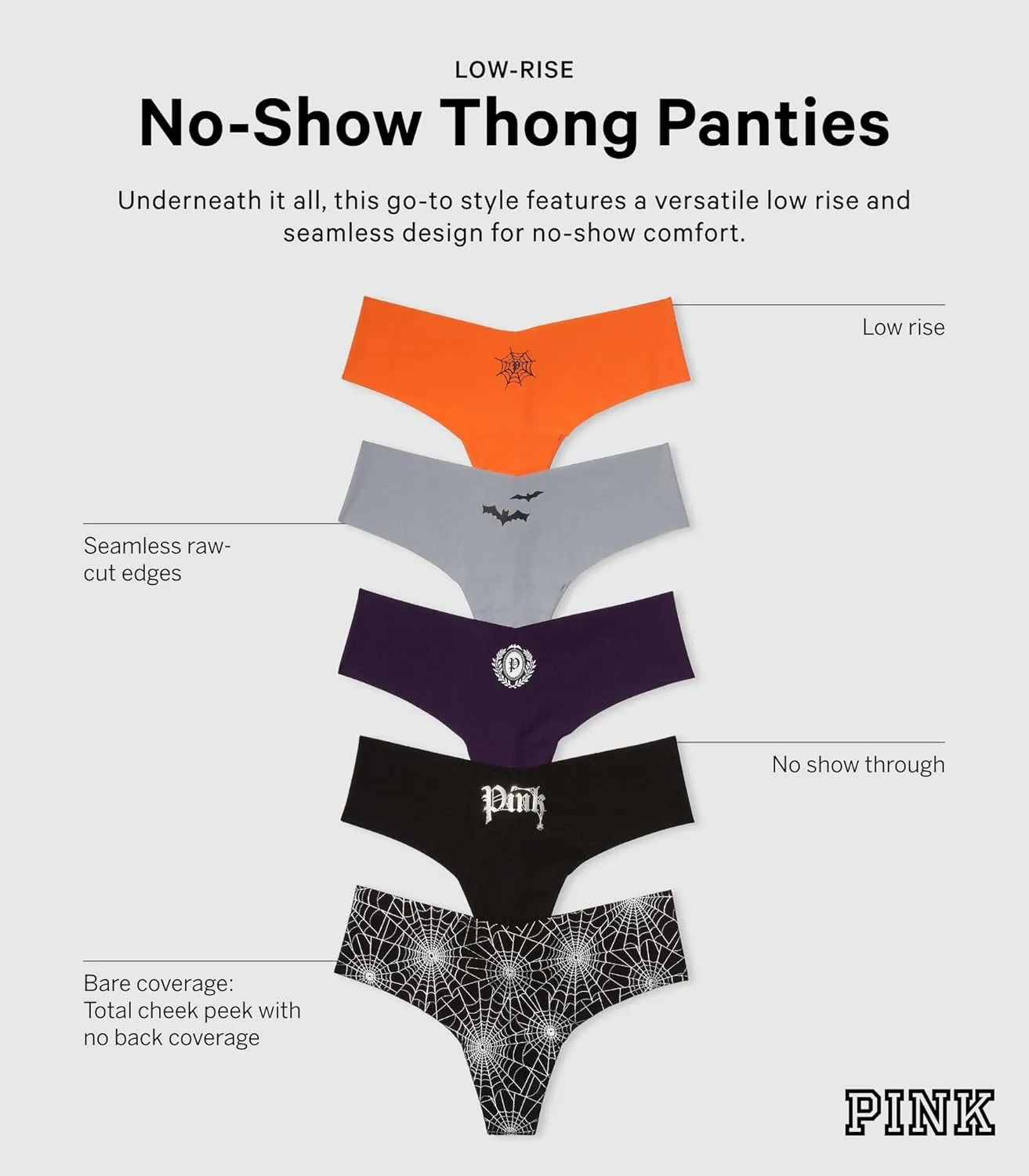 Victoria's Secret PINK Women's No Show Thong Underwear, Panties for Women, Multi Pack (XS-XXL)